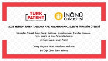 İnönü Üniversitesi'nin 2 Projesine İncelemeli Patent Belgesi