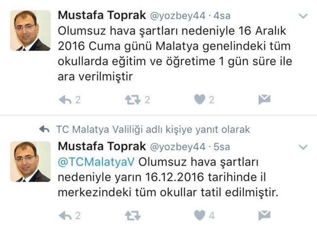 VALİ MUSTAFA TOPRAK'IN ADINA AÇILAN SAHTE HESAPDAN ‘OKULLAR TATİL’ TWEETİ ATILDIĞI ORTAYA ÇIKTI. (MEHMET TÜREL/MALATYA-İHA)