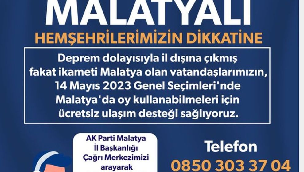 AKP'den Seçim İçin Ücretsiz Malatya'ya Dönüş Desteği