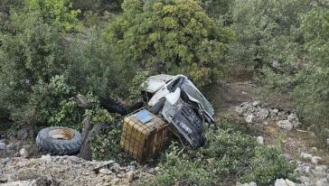 Kamyonet Şarampole Yuvarlandı, Sürücüsü Yaralandı