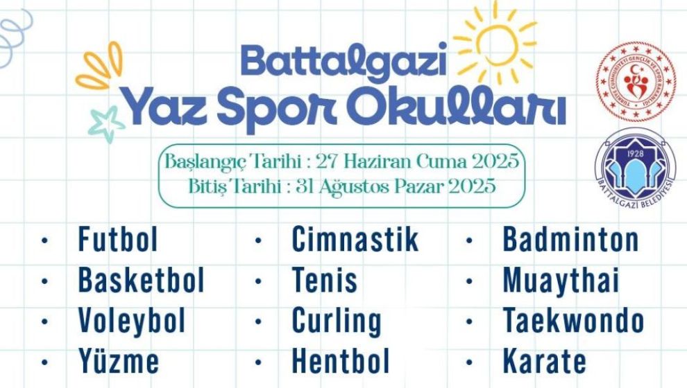 Battalgazi Yaz Spor Okulları 27 Haziran'da Başlıyor
