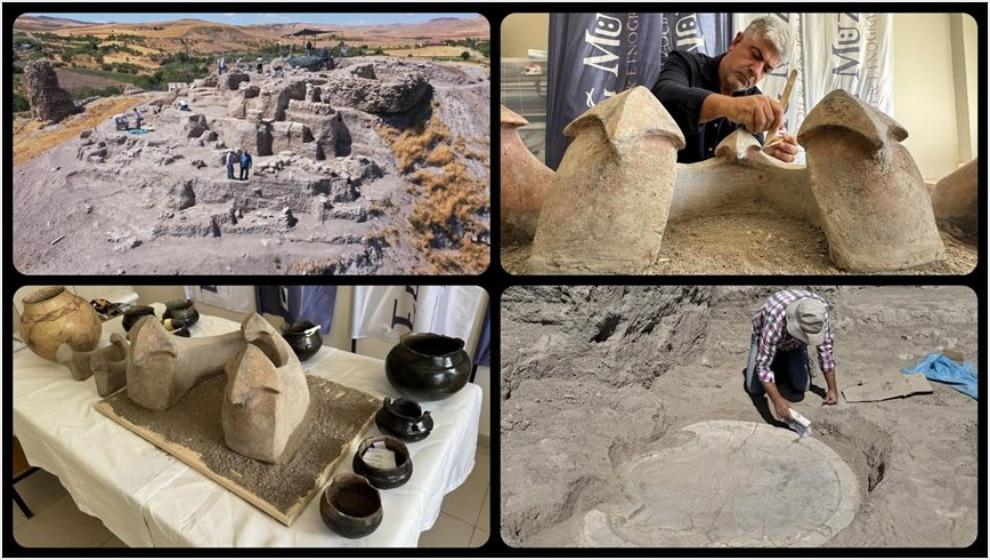 Elazığ'daki Kazılarda 6 Bin Yıllık Boğa Başlı Sunak Bulundu