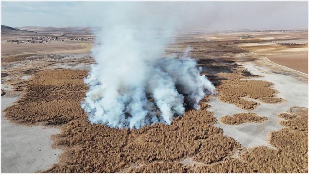 Kuruyan Göldeki Sazlıklar Yanıyor