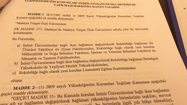 'Malatya Turgut Özal Üniversitesi' Kuruluyor